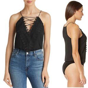 NWT Wayf Posie Black Lace Up Bodysuit Sz. M